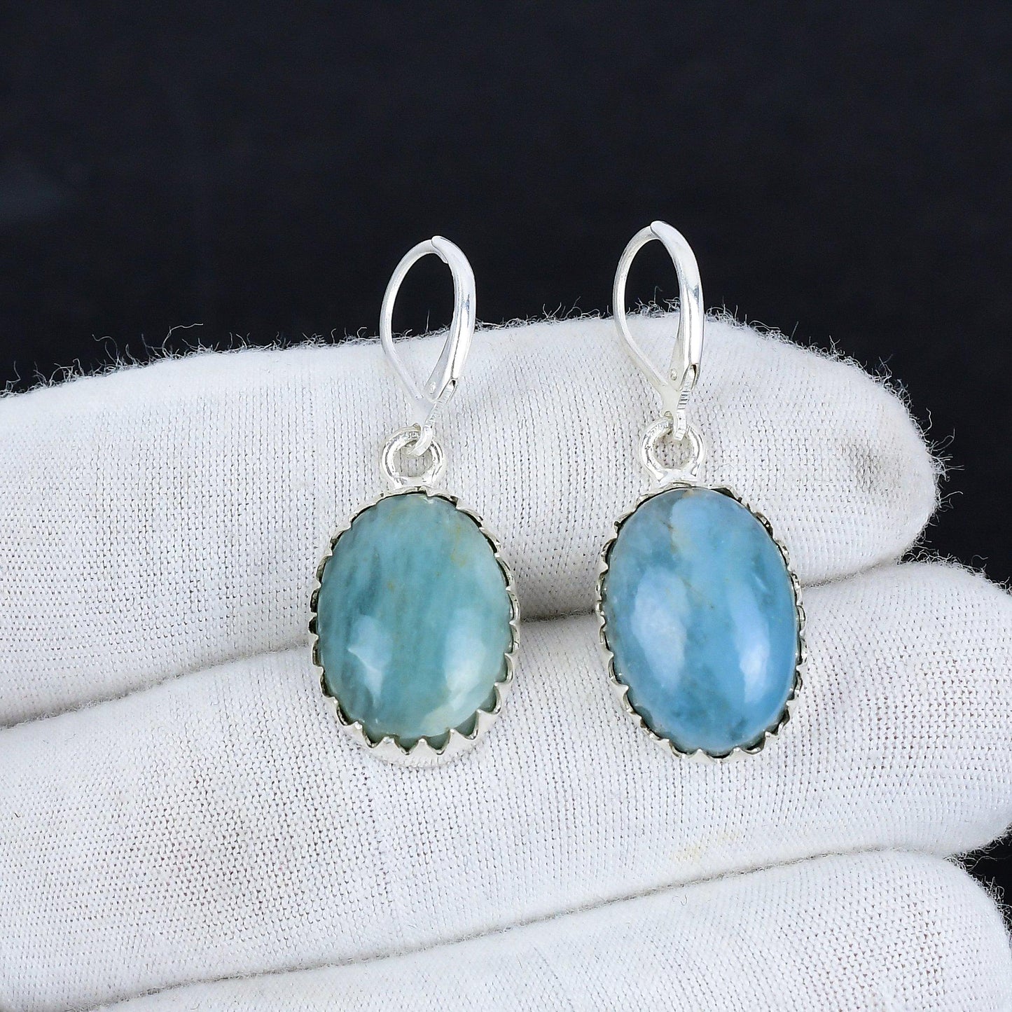 Blue Aquamarine Gemstone Earrings