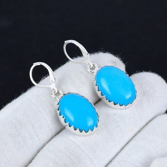 Turquoise Gemstone Sterling Silver Dangle Earrings