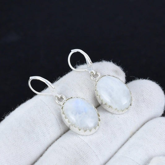 Rainbow Moonstone Gemstone Silver Earrings