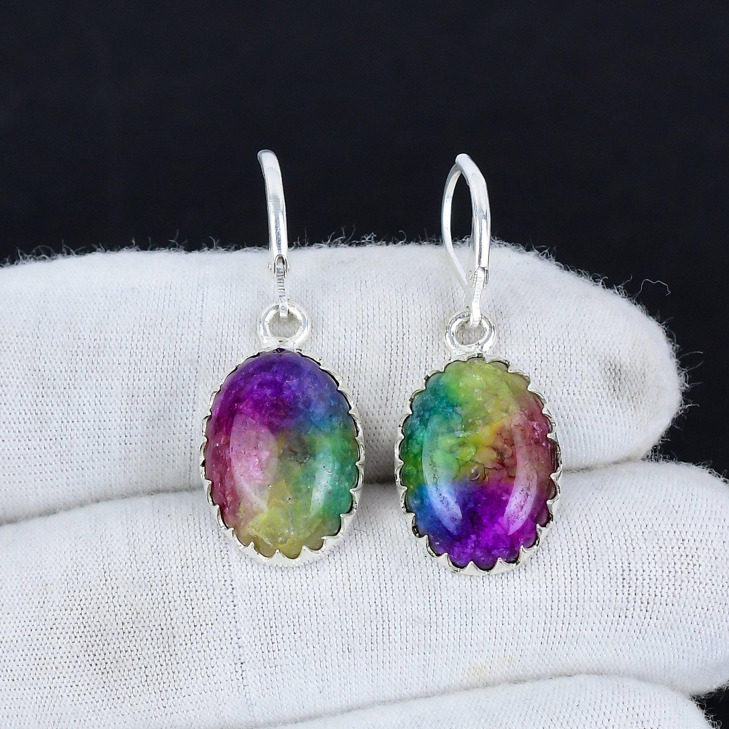 Rainbow Solar Quartz Dangle Earrings