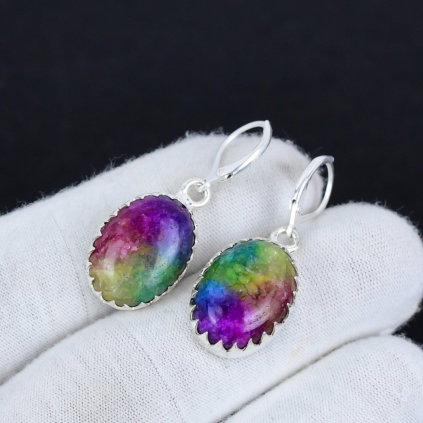 Rainbow Solar Quartz Dangle Earrings