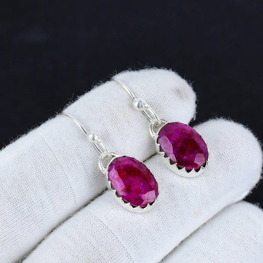 Red Kashmir Ruby Gemstone Earrings