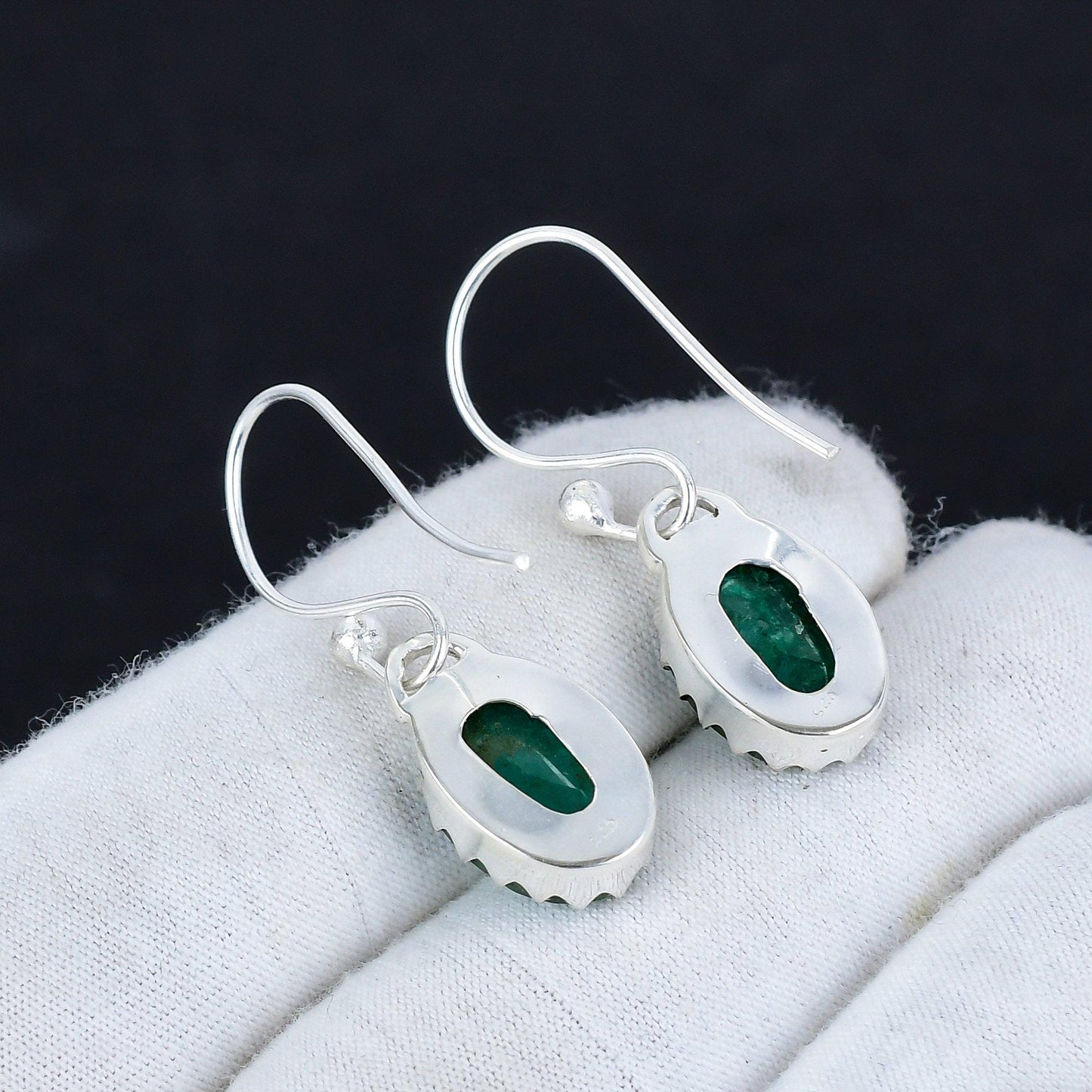 Green Emerald Gemstone Dangle Earrings