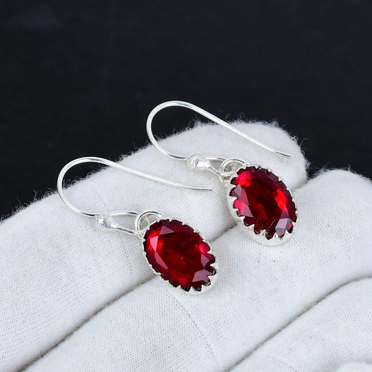 Red Garnet Gemstone Dangle Earrings