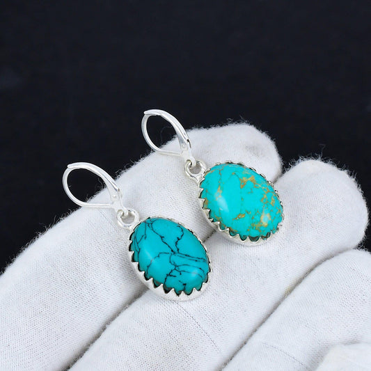 Turquoise Gemstone Silver Dangle Earrings
