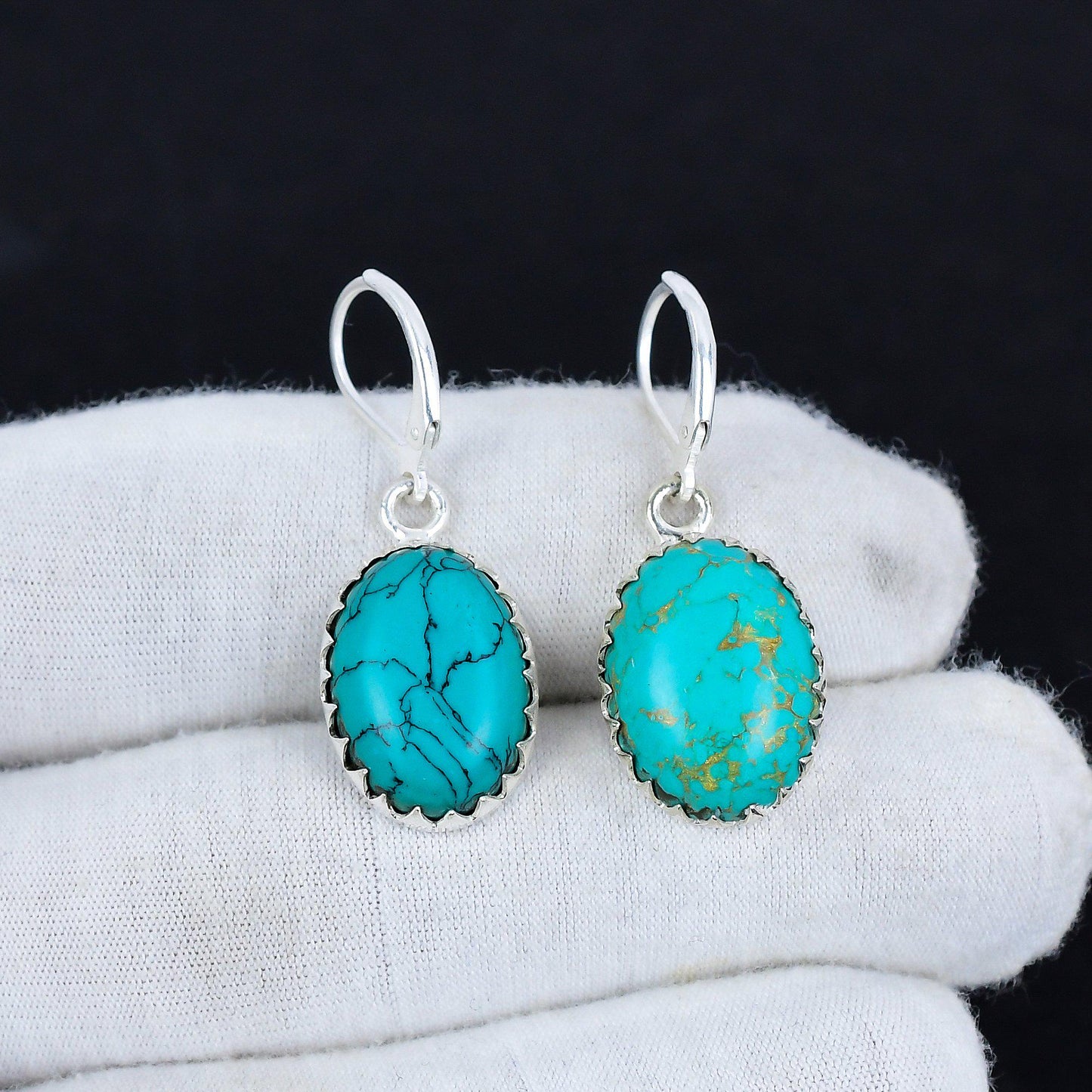 Turquoise Gemstone Silver Dangle Earrings