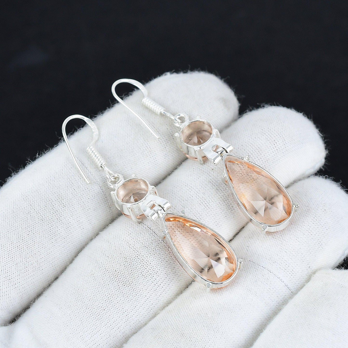 Peach Morganite Gemstone Dangle Earrings