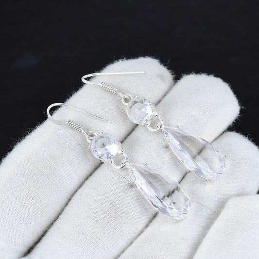 White Topaz Gemstone Sterling Silver Earrings