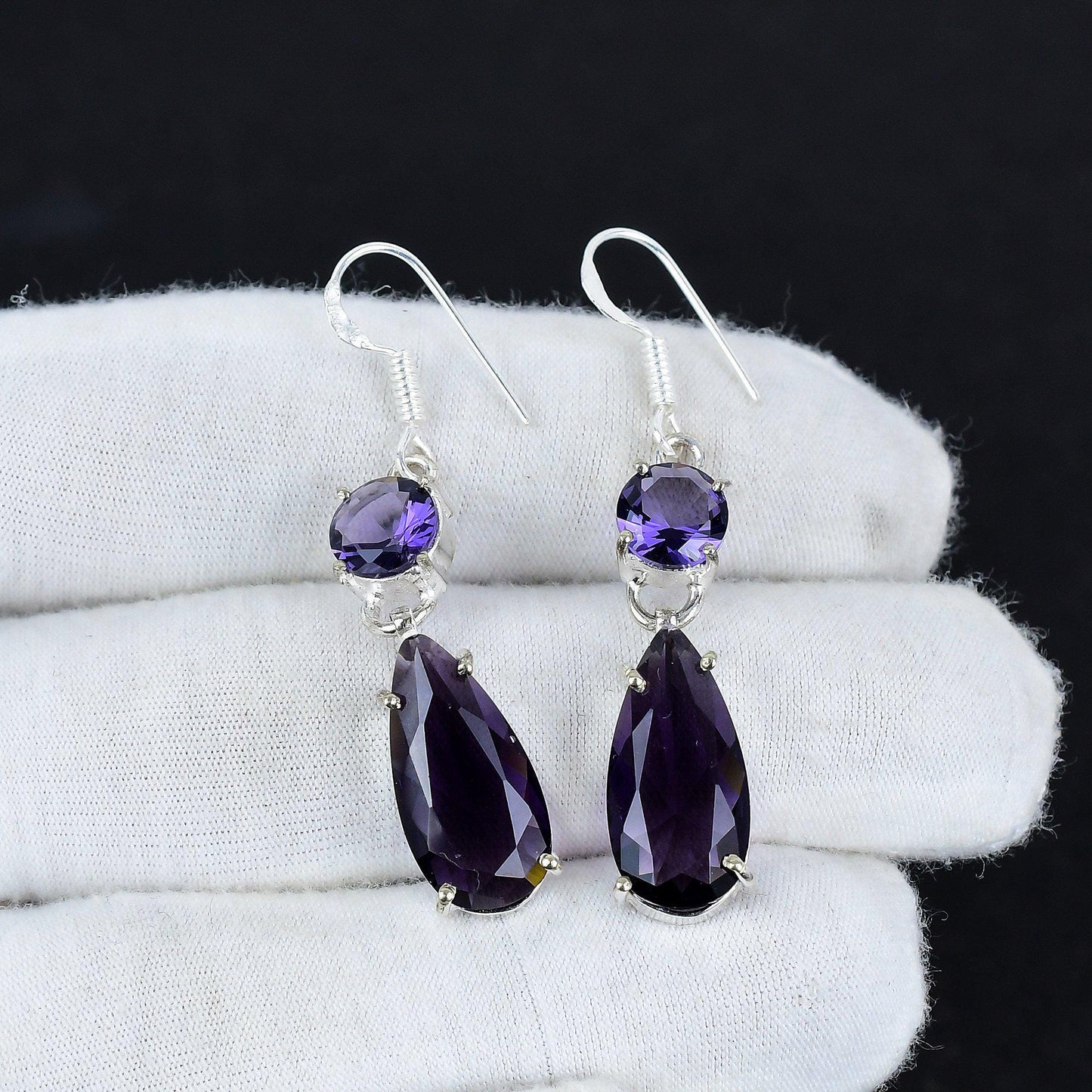 Purple Amethyst Gemstone Sterling Silver Earrings