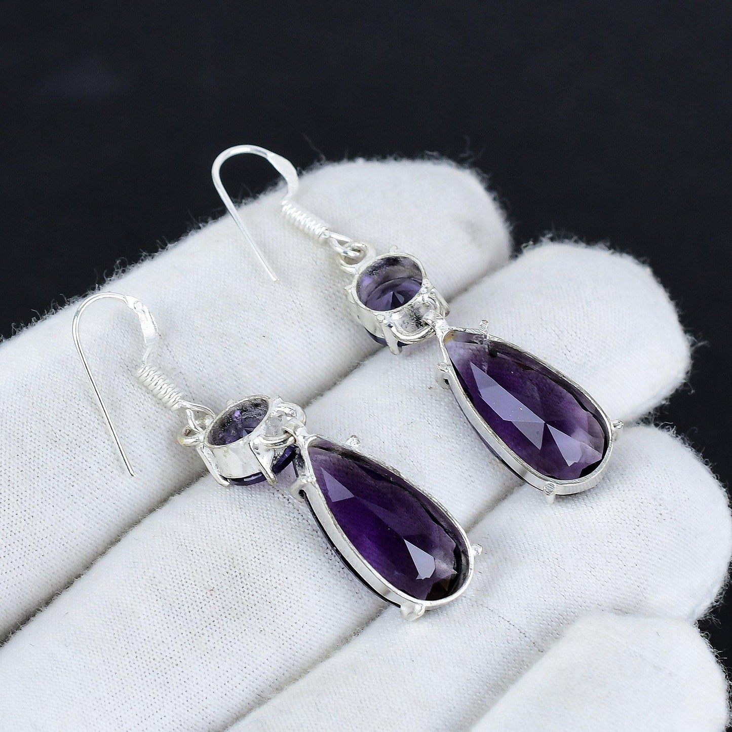 Purple Amethyst Gemstone Sterling Silver Earrings