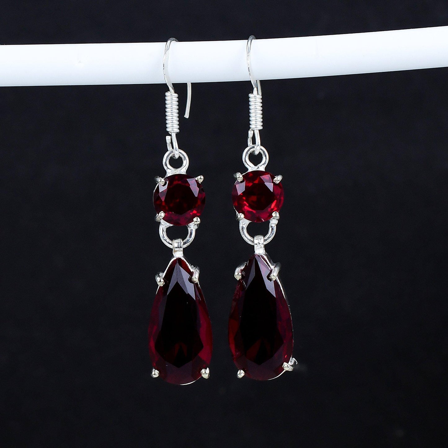Red Garnet Gemstone Dangle Earrings