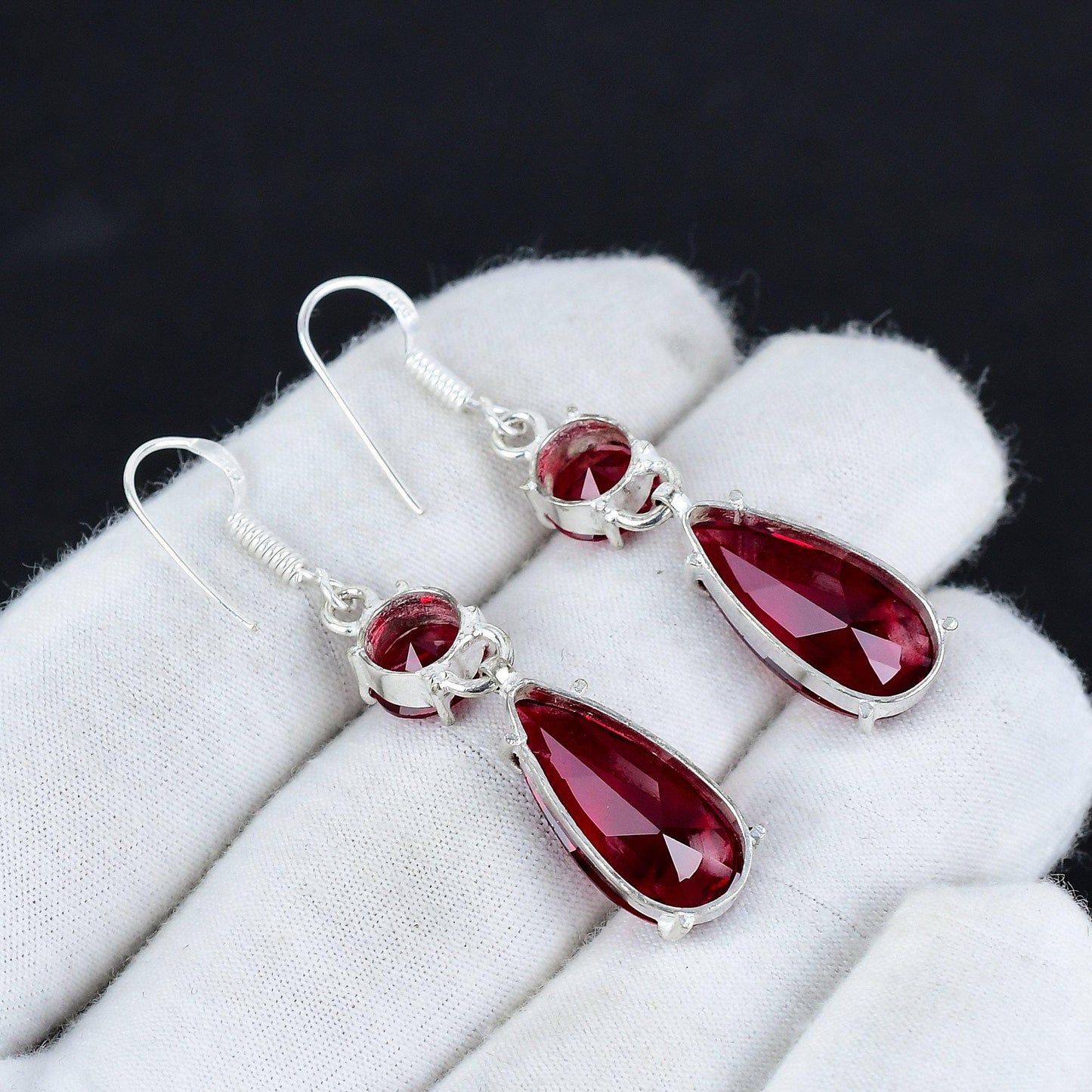 Red Garnet Gemstone Dangle Earrings