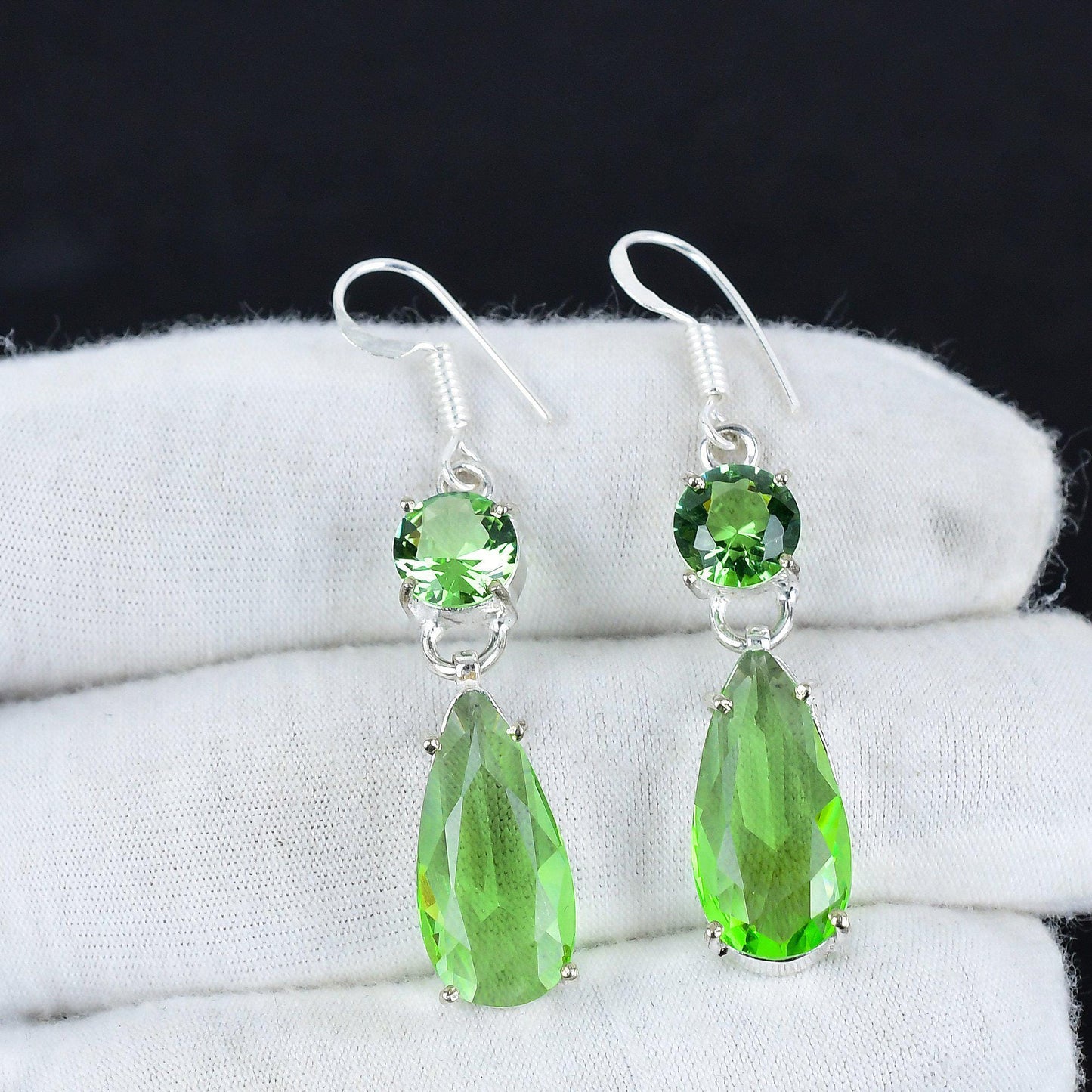Green Peridot Hook Earrings