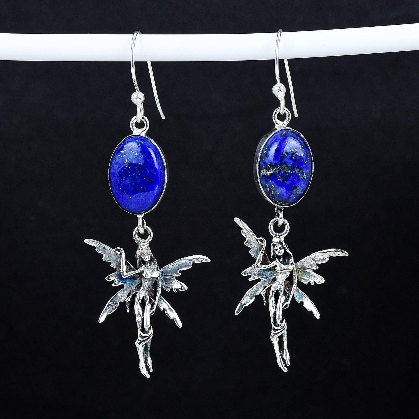 Blue Lapis Lazuli Gemstone Sterling Silver Earrings