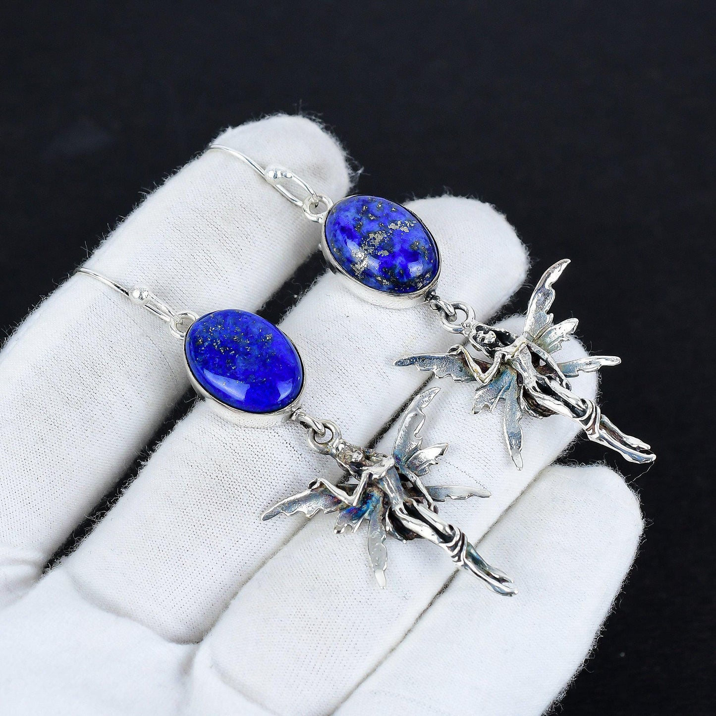 Blue Lapis Lazuli Gemstone Sterling Silver Earrings