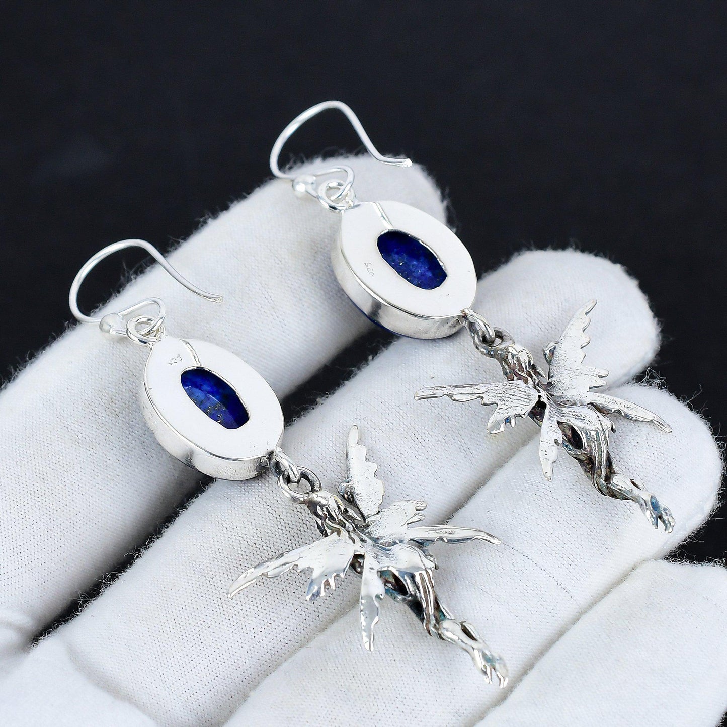 Blue Lapis Lazuli Gemstone Sterling Silver Earrings