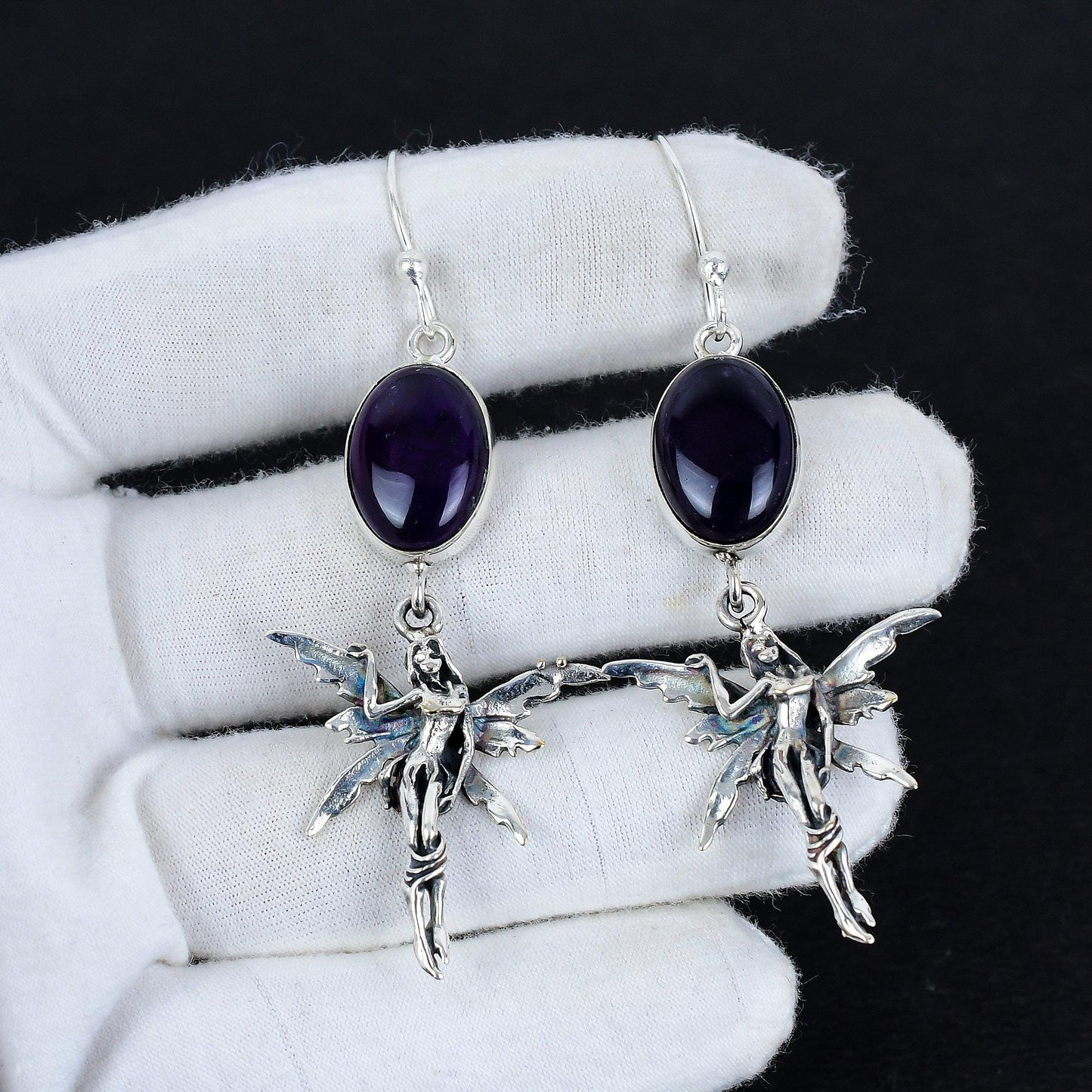 Purple Amethyst Gemstone Hook Earrings