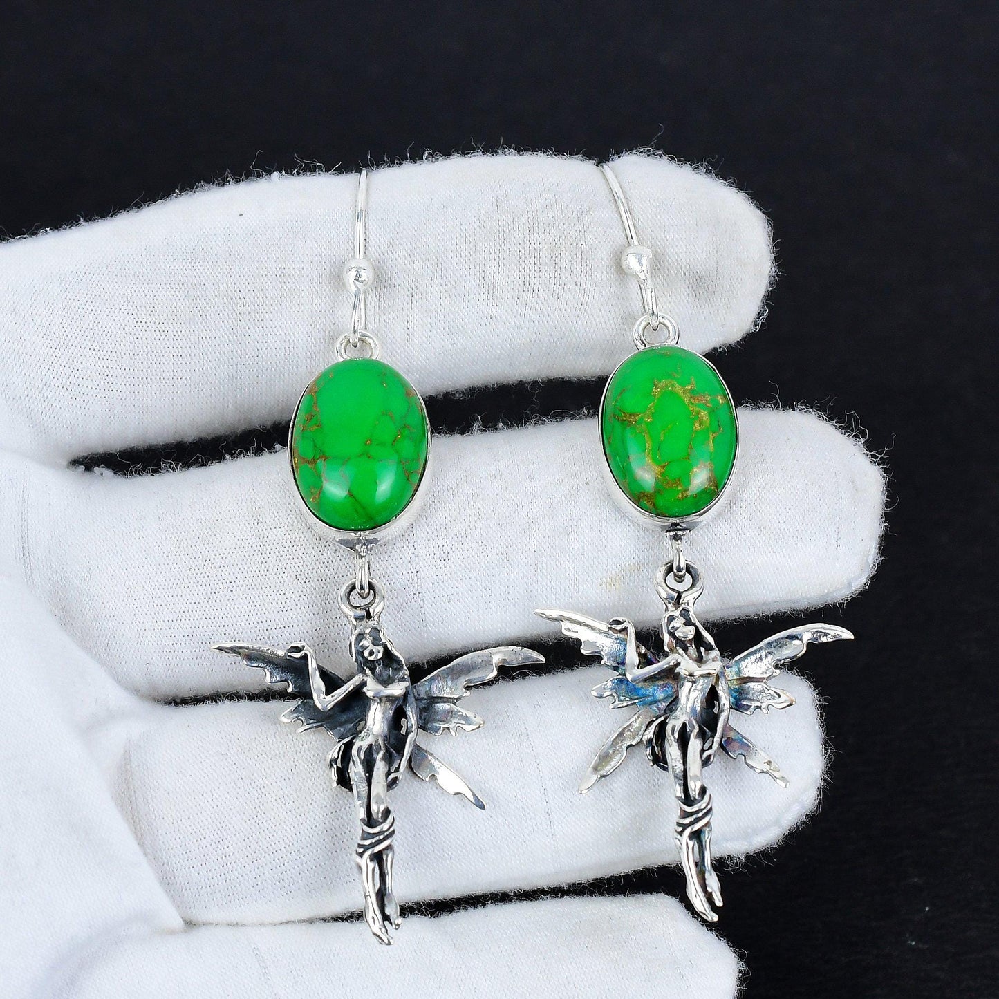 Green Copper Turquoise Gemstone Earrings