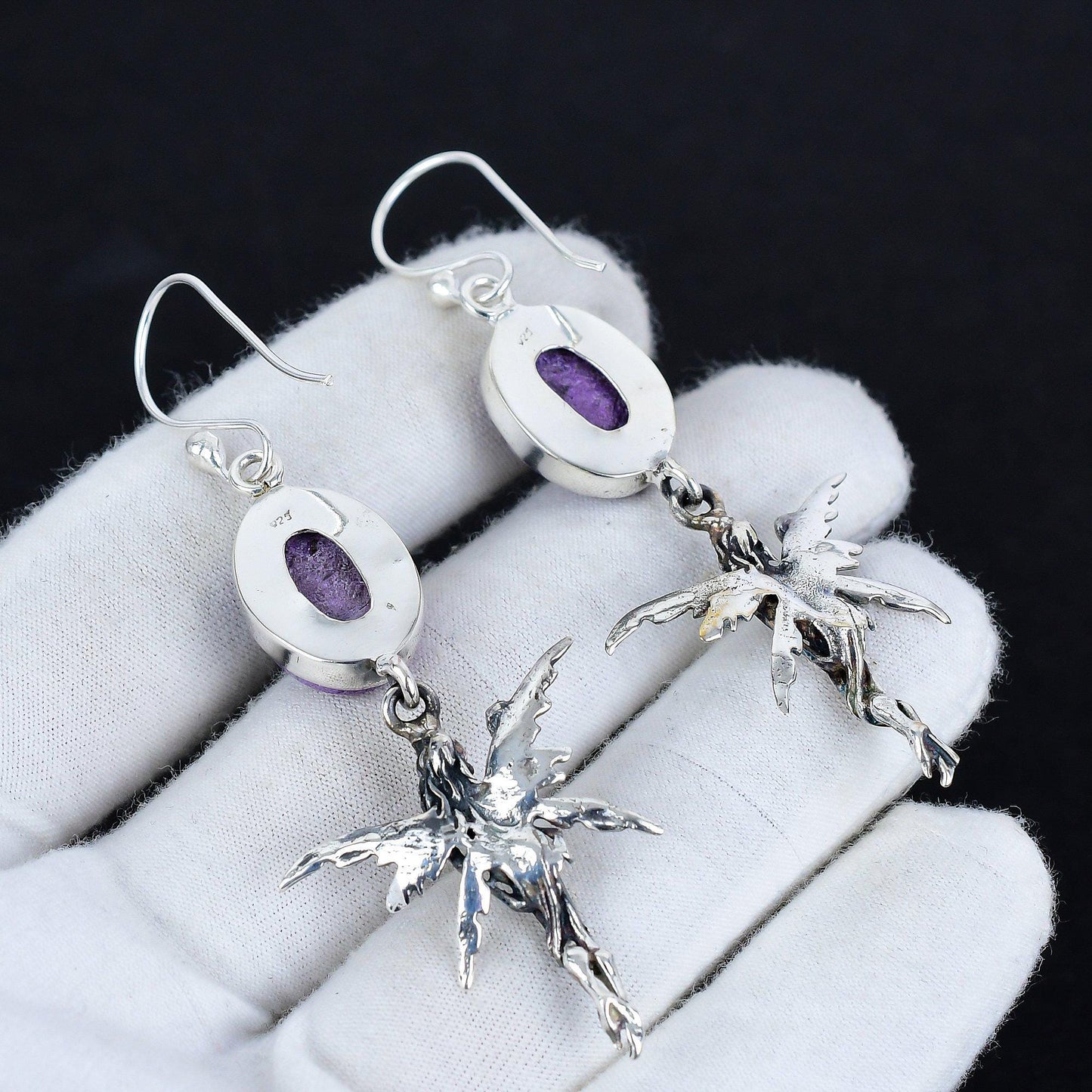 Purple Purpurite Gemstone Earrings