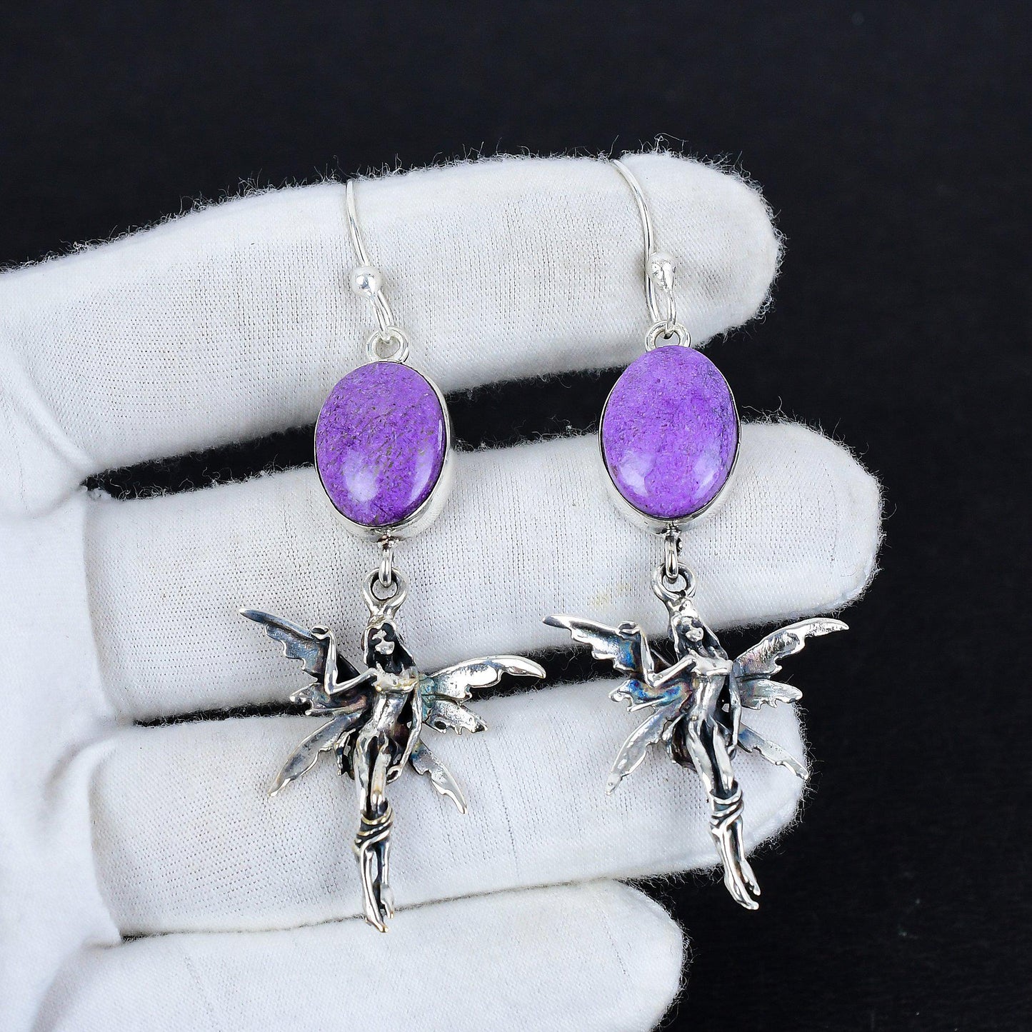Purple Purpurite Gemstone Earrings