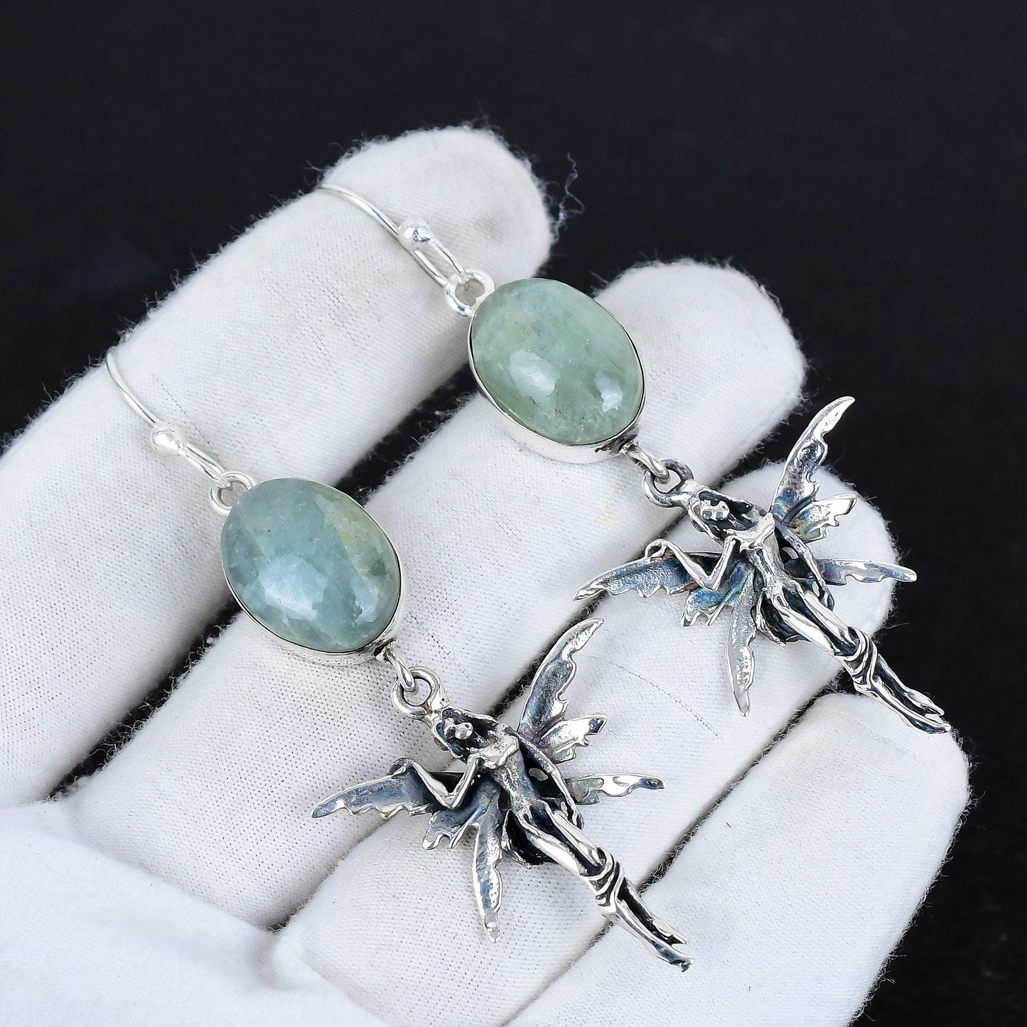 Blue Aquamarine Gemstone Sterling Silver Earrings