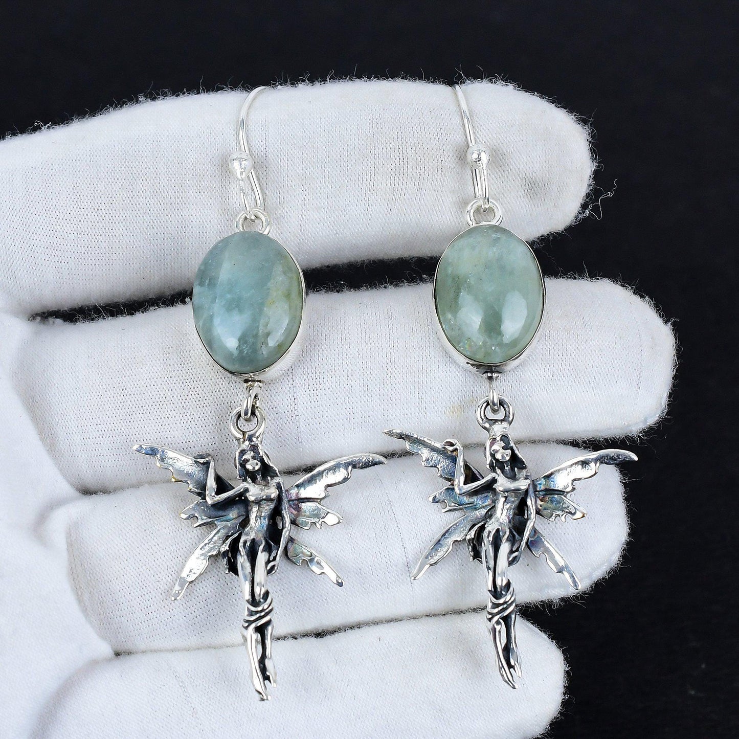 Blue Aquamarine Gemstone Sterling Silver Earrings