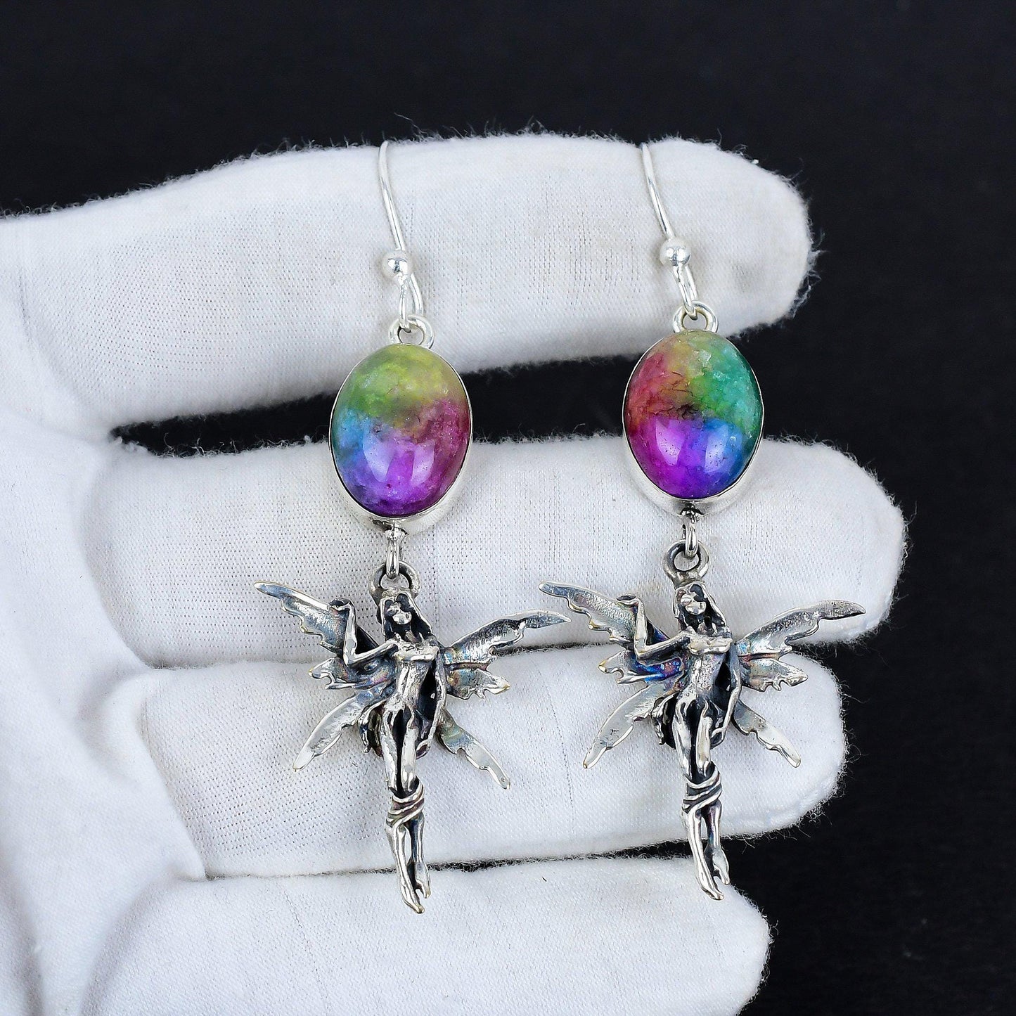 Rainbow Solar Quartz Gemstone Earrings