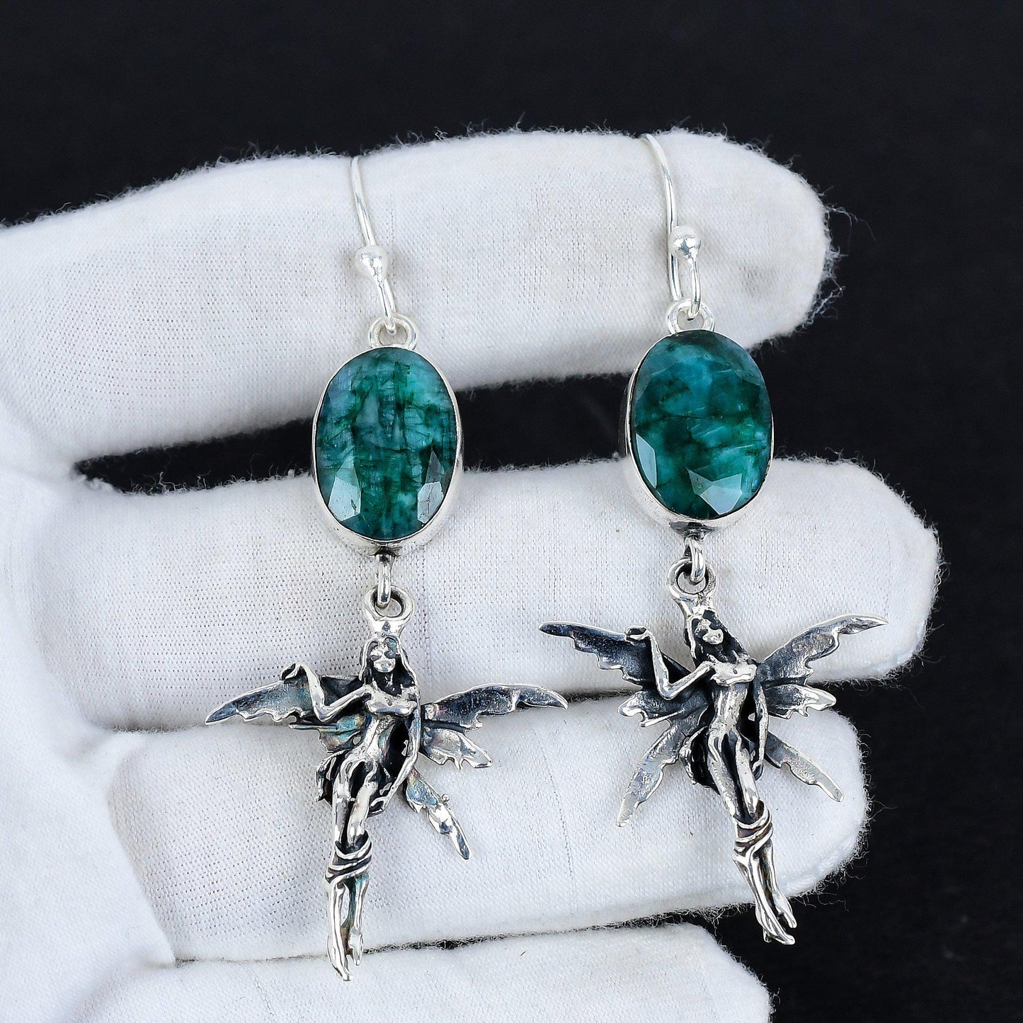Emerald Green Gemstone Hook Earrings