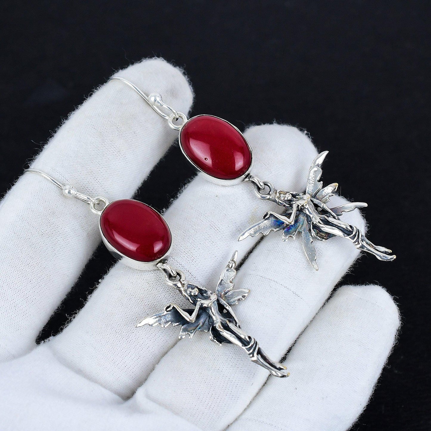 Red Coral Gemstone Sterling Silver Earrings