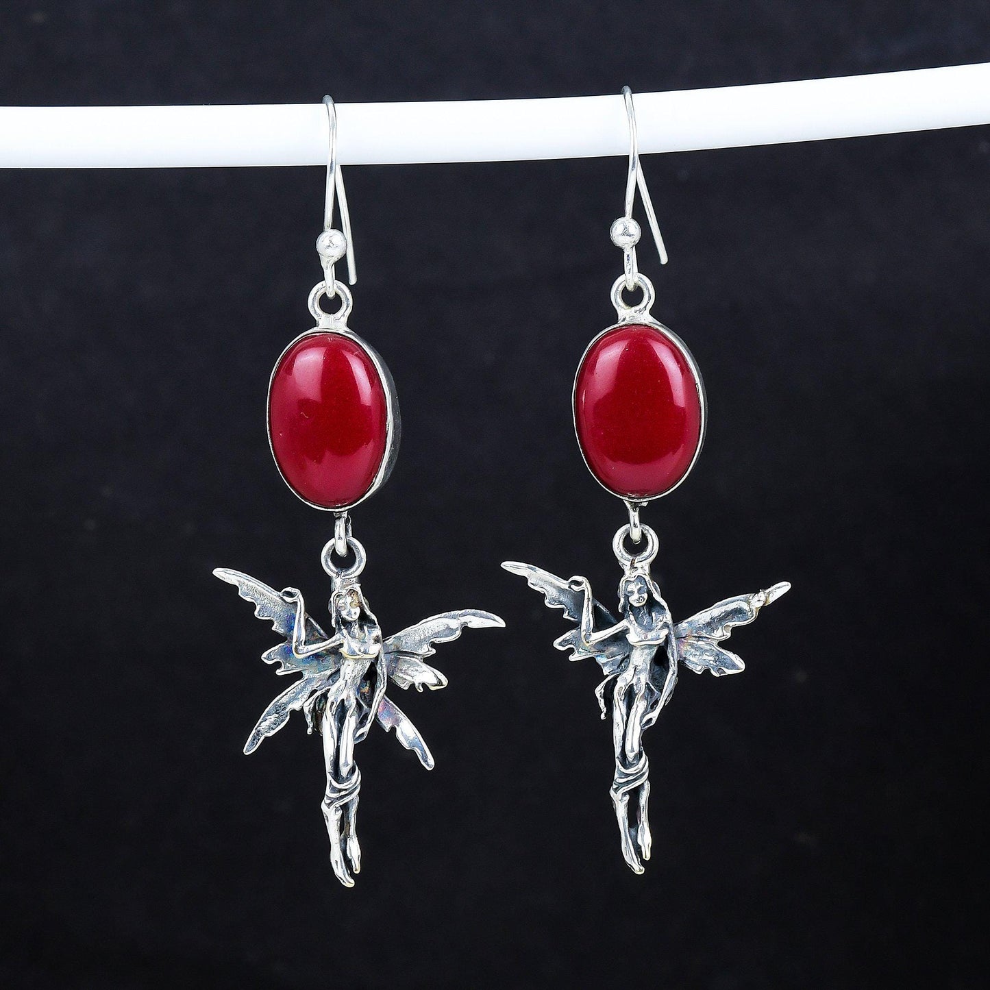Red Coral Gemstone Sterling Silver Earrings