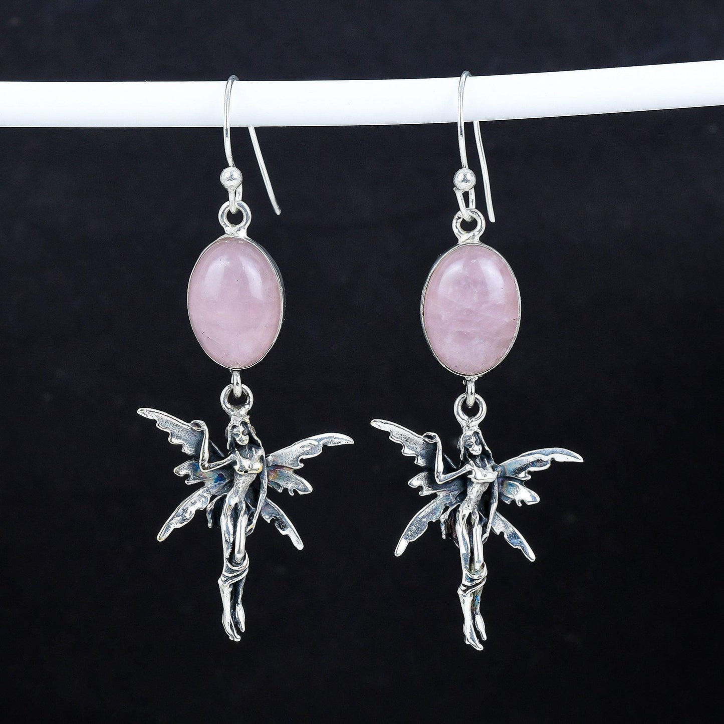 Rose Quartz Gemstone Sterling Silver Earrings