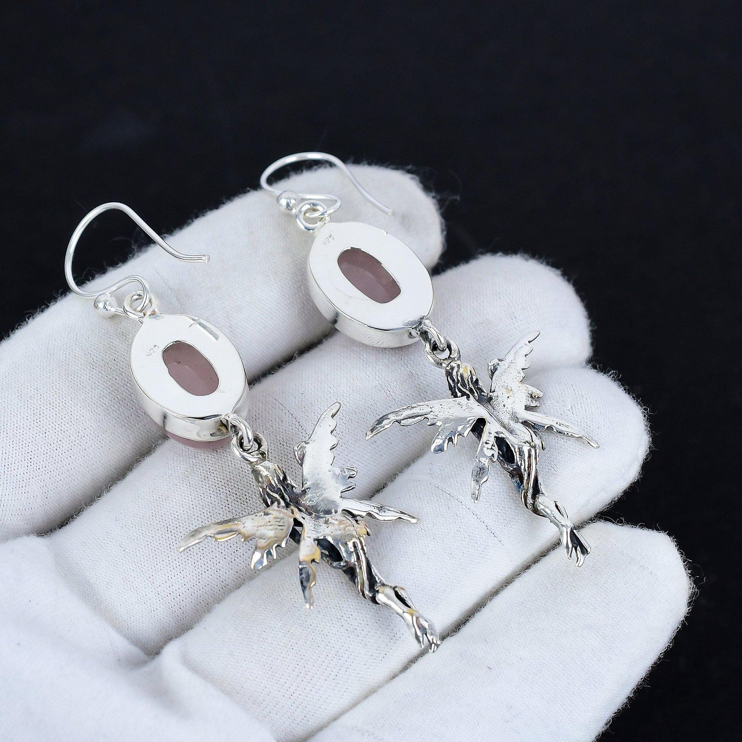 Rose Quartz Gemstone Sterling Silver Earrings