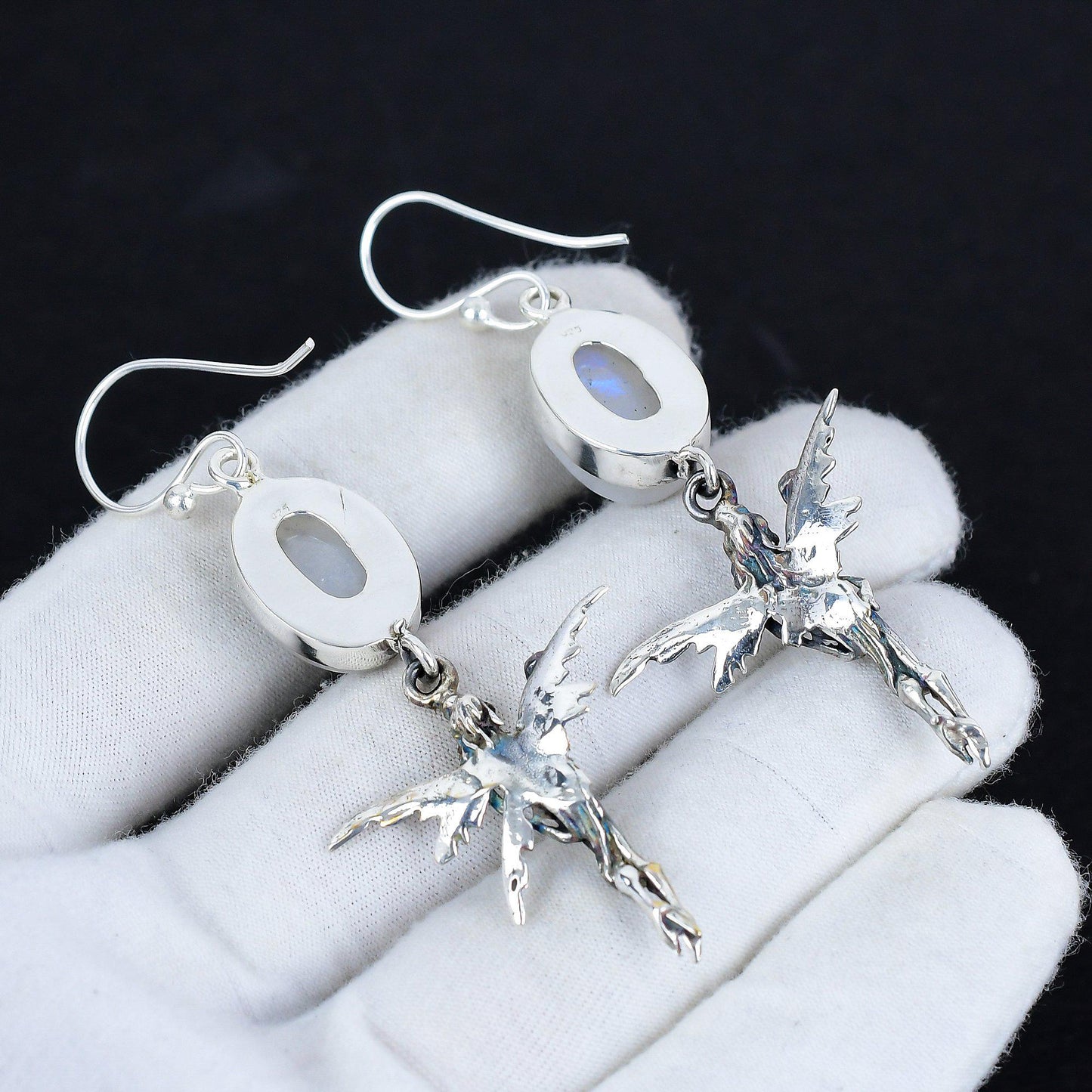 Rainbow Moonstone Gemstone Silver Earrings