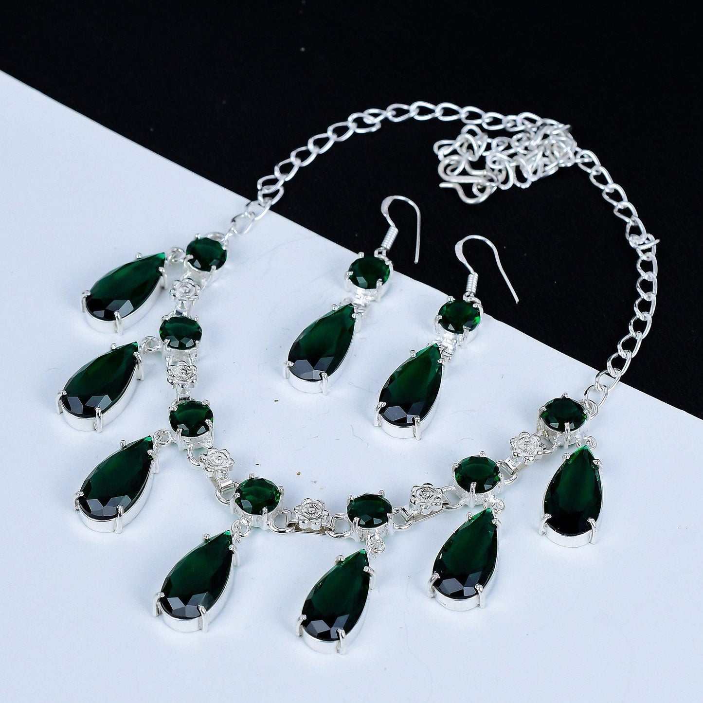Green Tourmaline Sterling Silver Necklace & Earrings Set