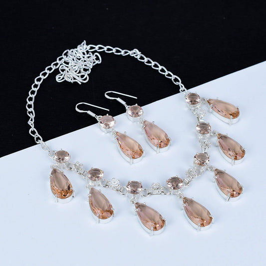 Pink Morganite Gemstone Necklace & Earrings Set