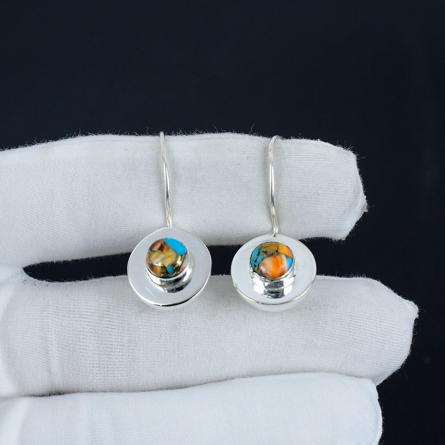 Orange Spiny Turquoise Gemstone Earrings
