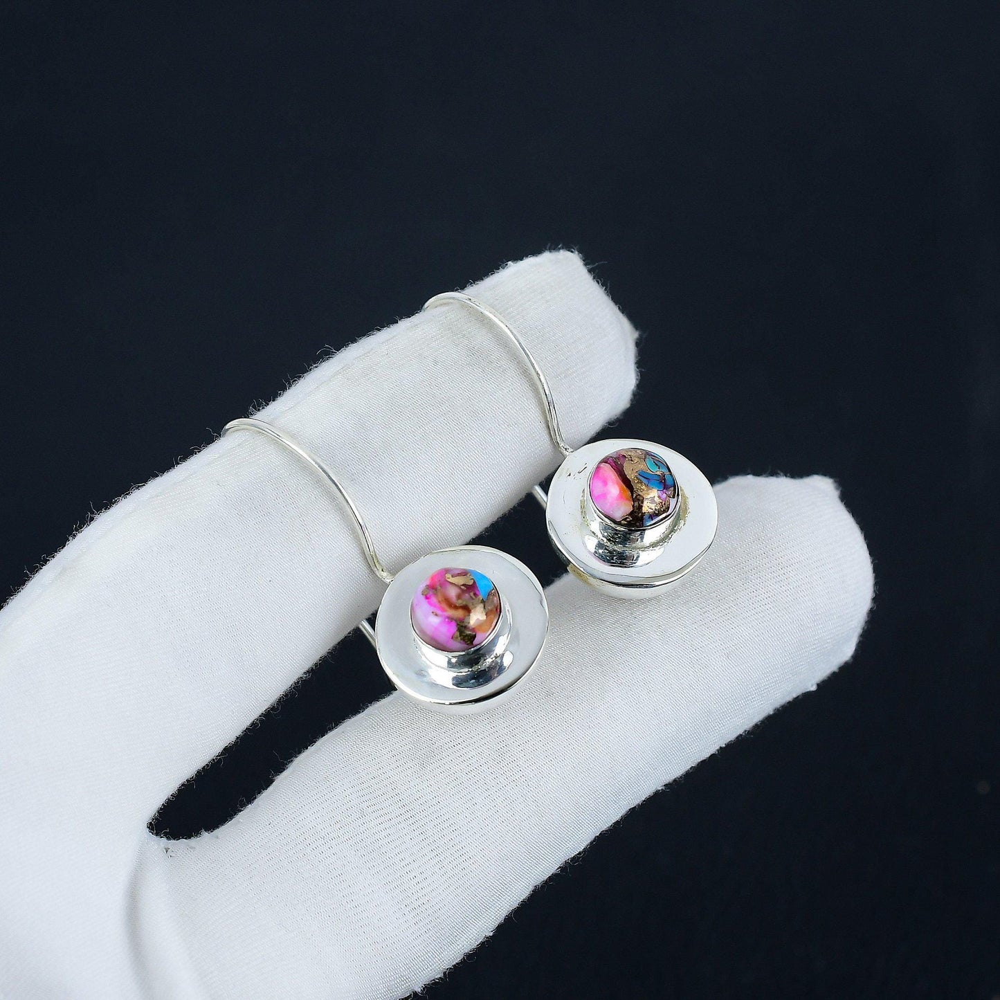 Pink Kingman Spiny Oyster Dangle Earrings