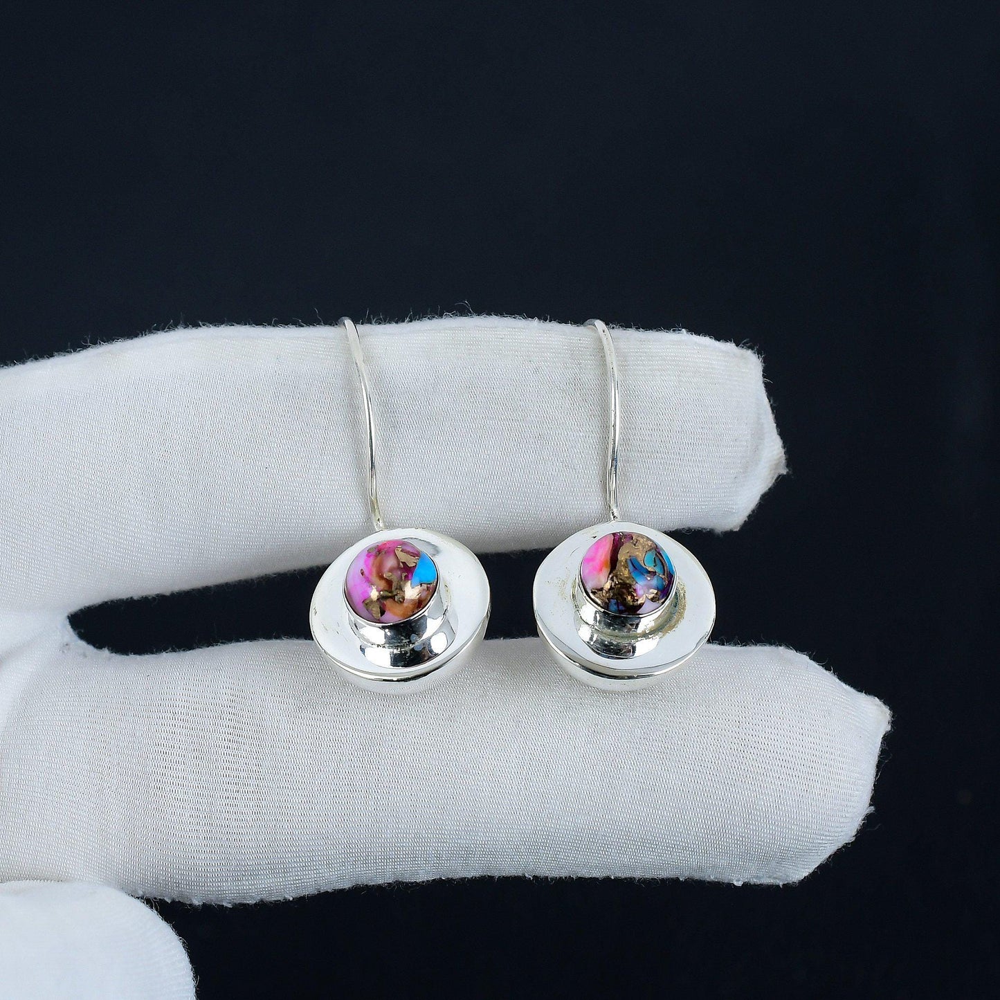 Pink Kingman Spiny Oyster Dangle Earrings