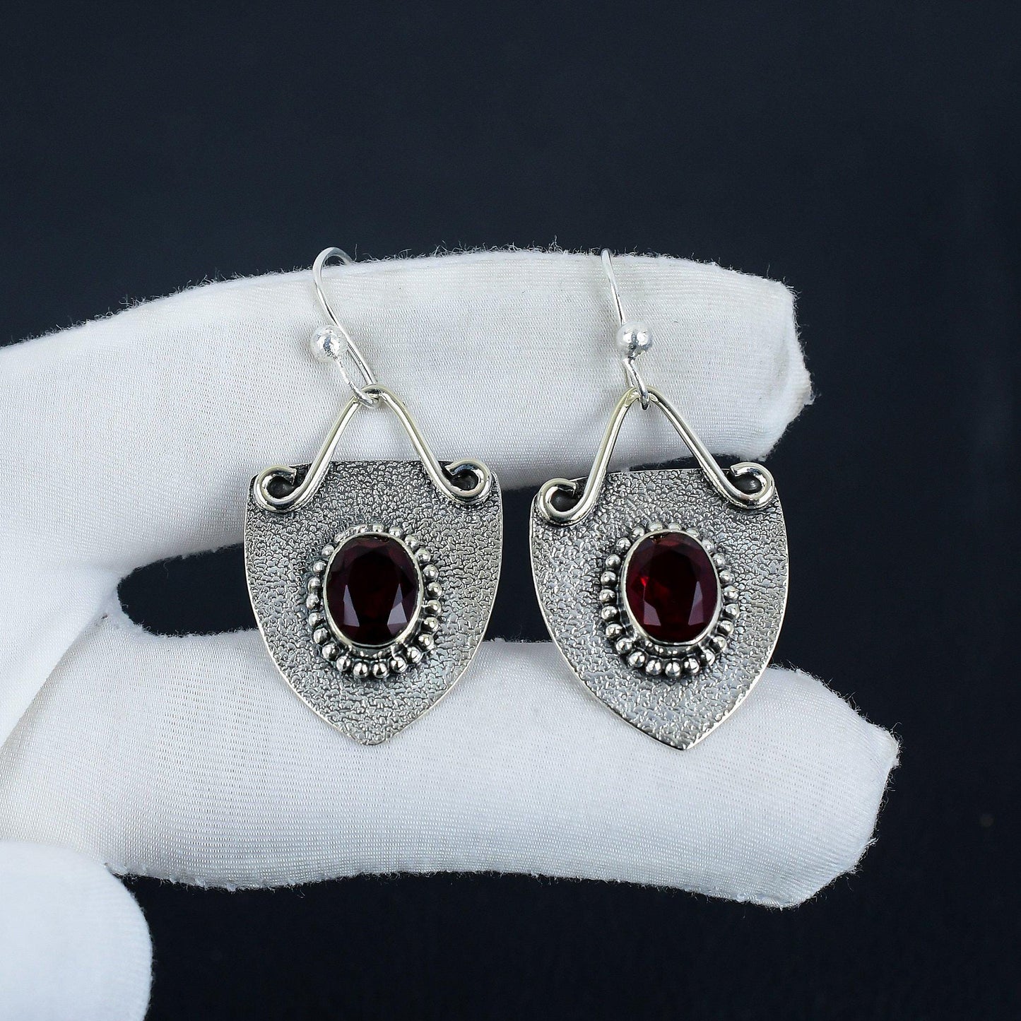 Red Garnet Sterling Silver Dangle Earrings