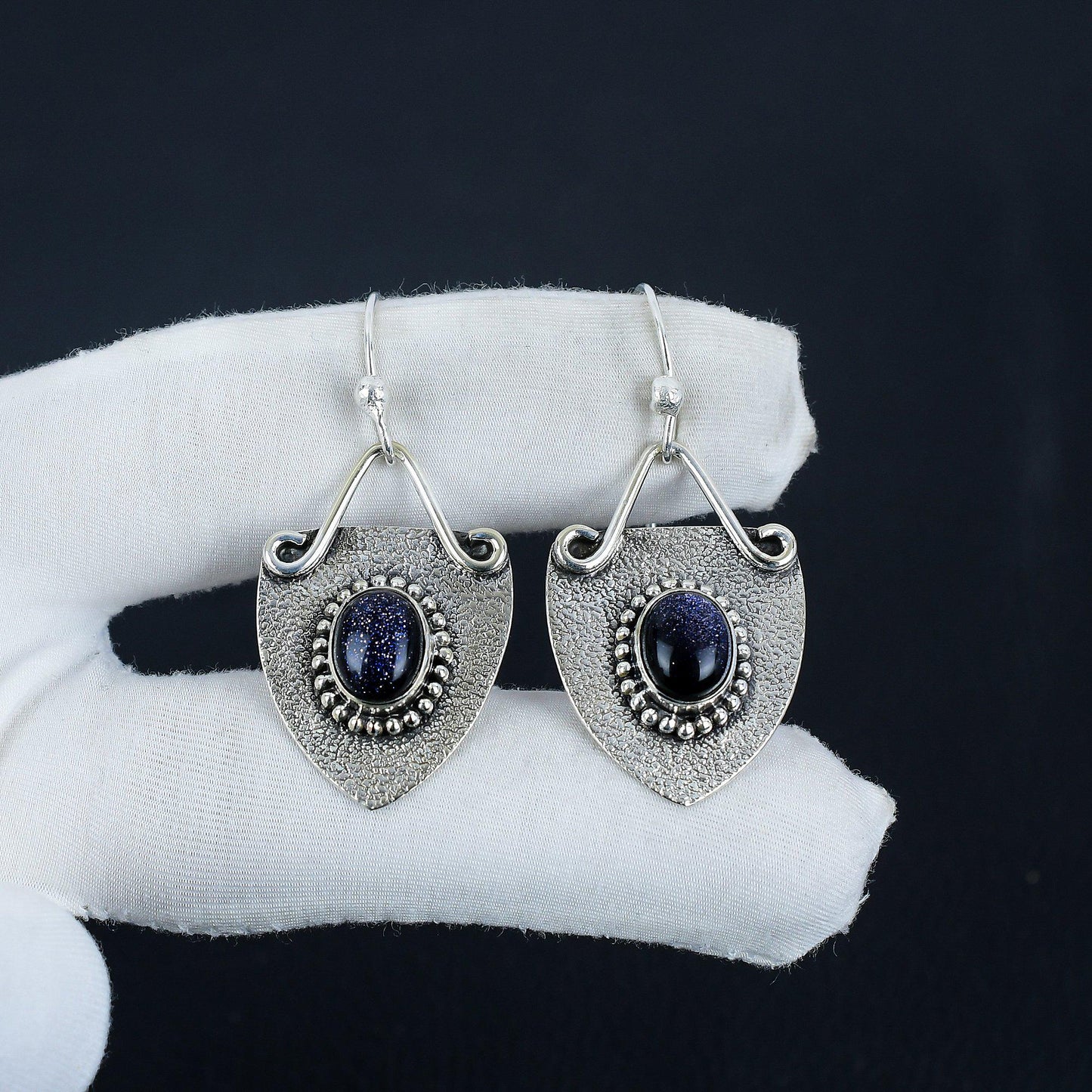 Blue Sunstone Gemstone Earrings