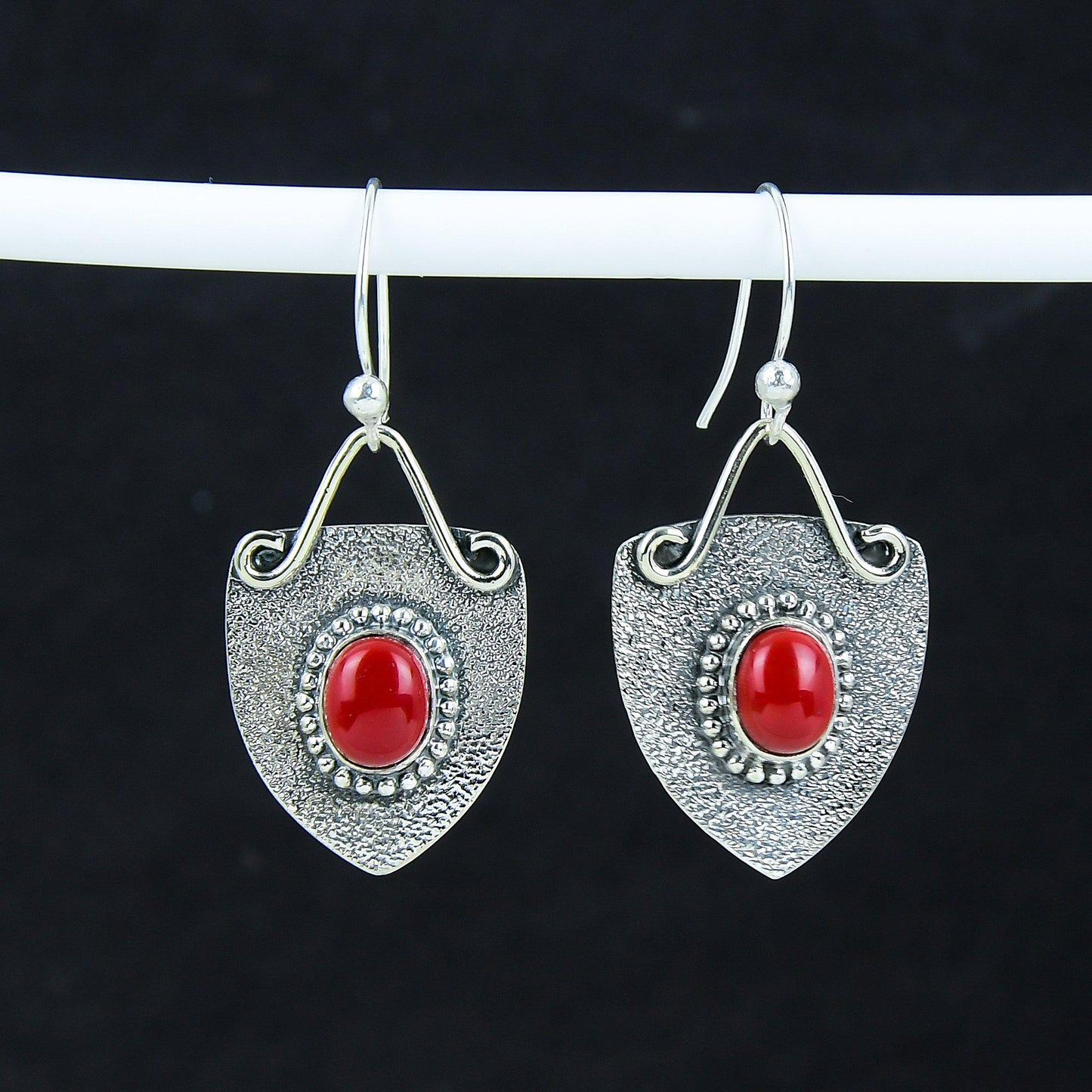 Red Coral Gemstone Dangle Earrings
