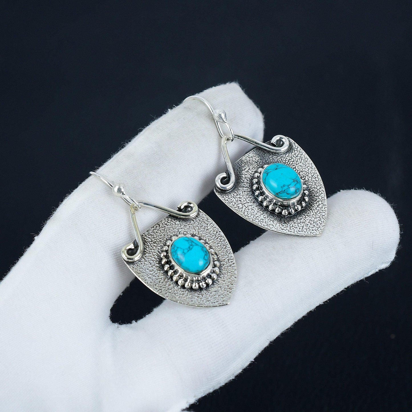 Natural Turquoise Gemstone Dangle Earrings