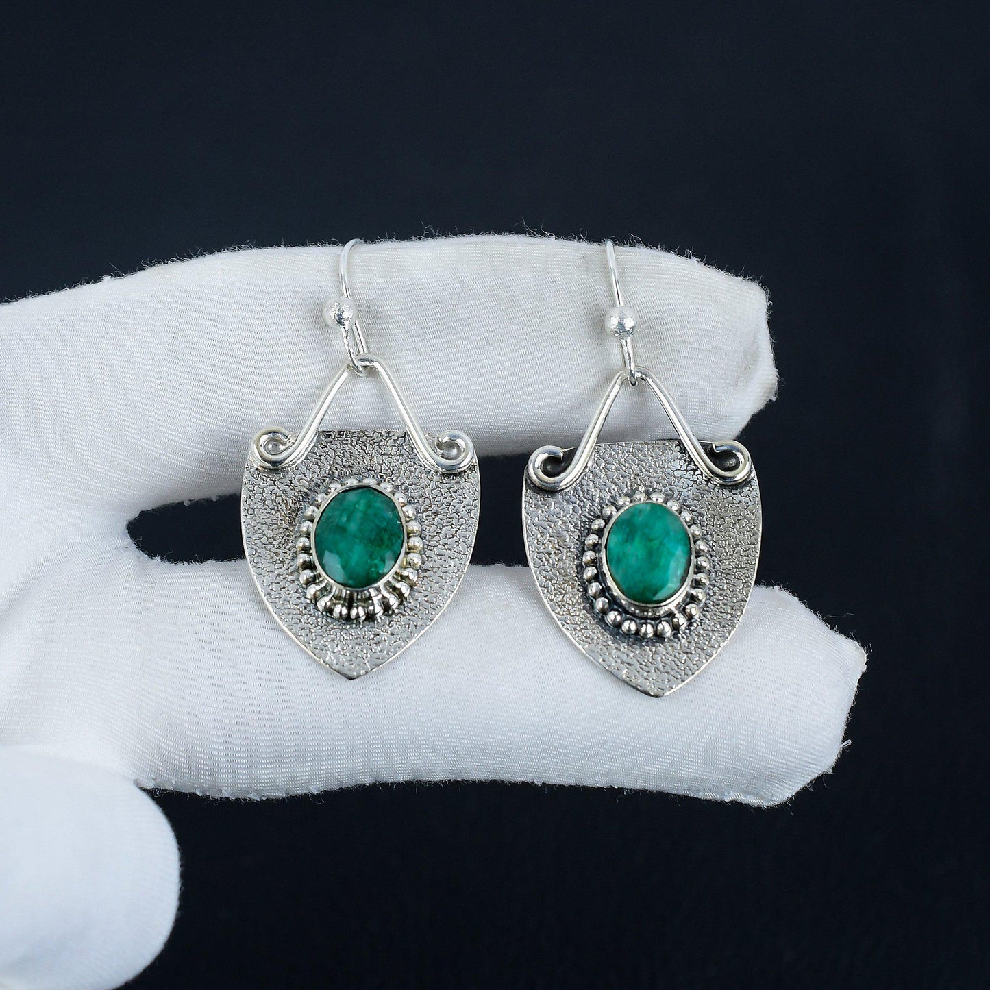 Green Emerald Gemstone Dangle Earrings