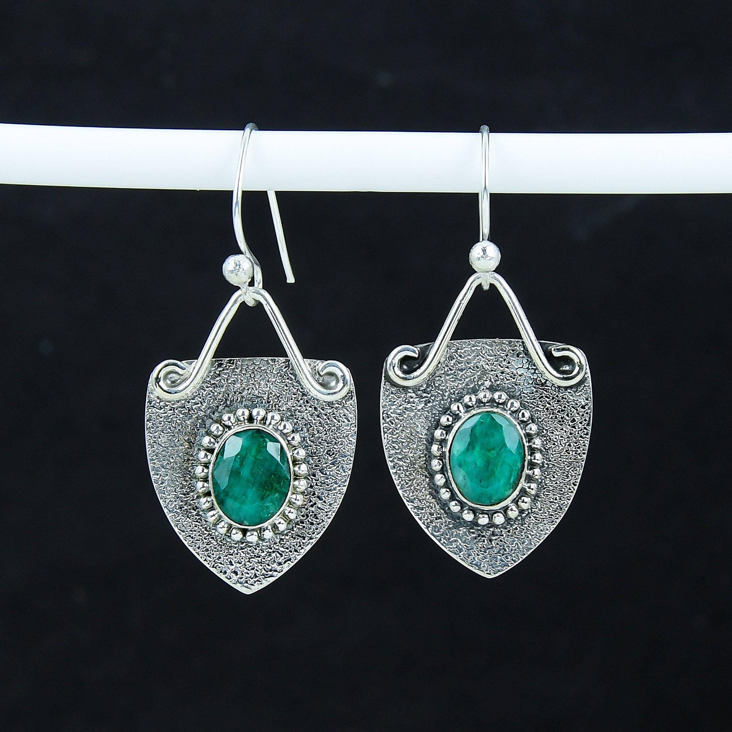 Green Emerald Gemstone Dangle Earrings
