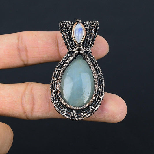 Blue Aquamarine Moonstone Gemstone Pendant