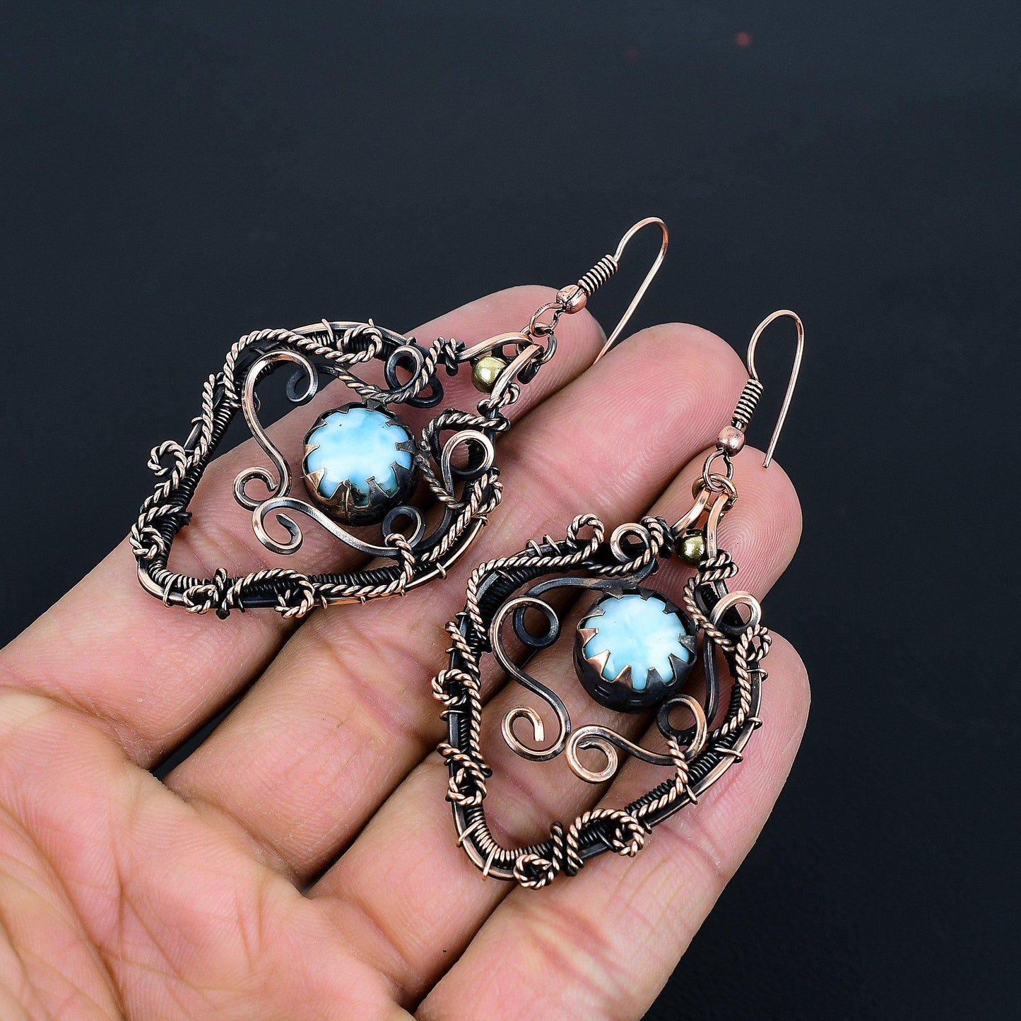 Blue Larimar Gemstone Dangle Earrings