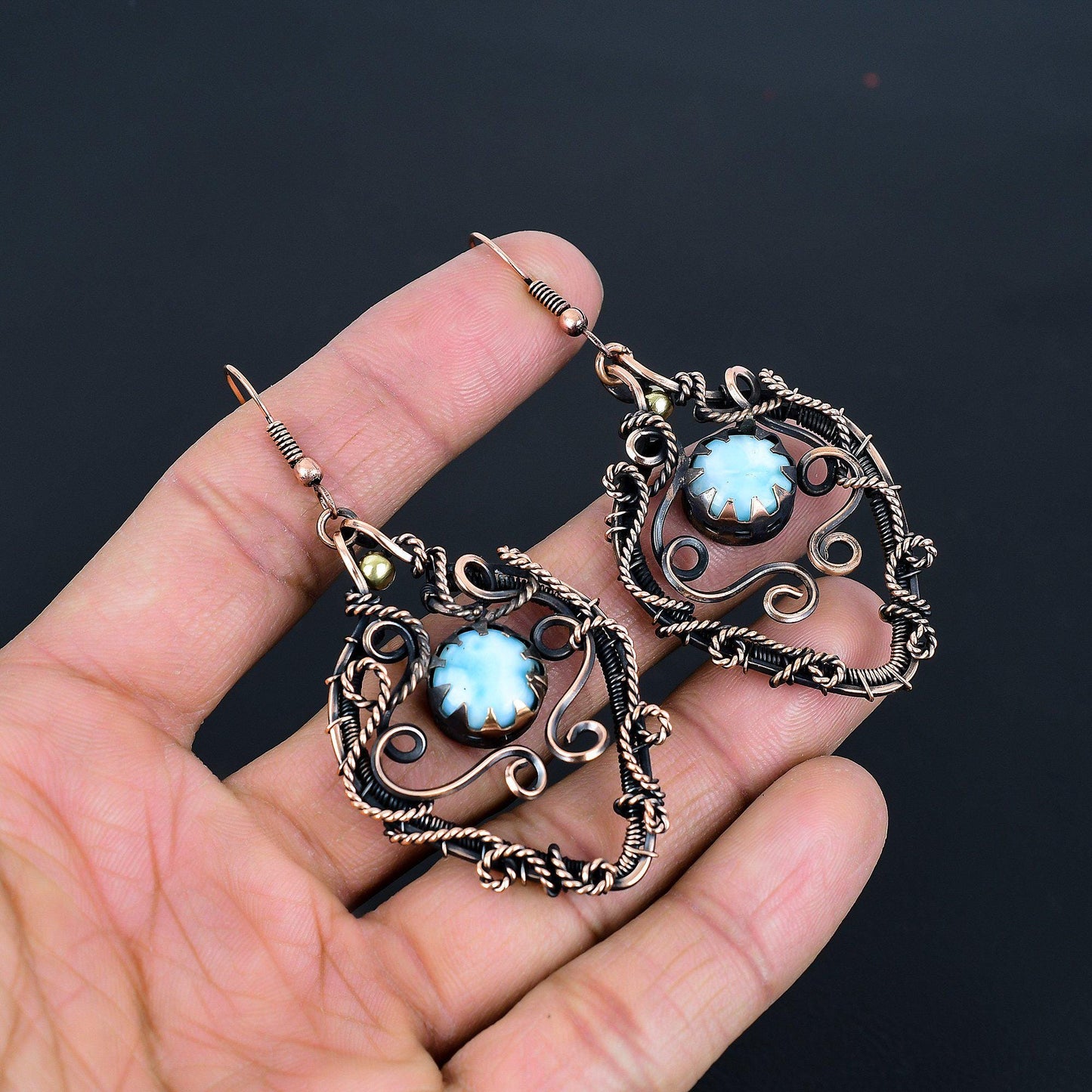 Blue Larimar Gemstone Dangle Earrings