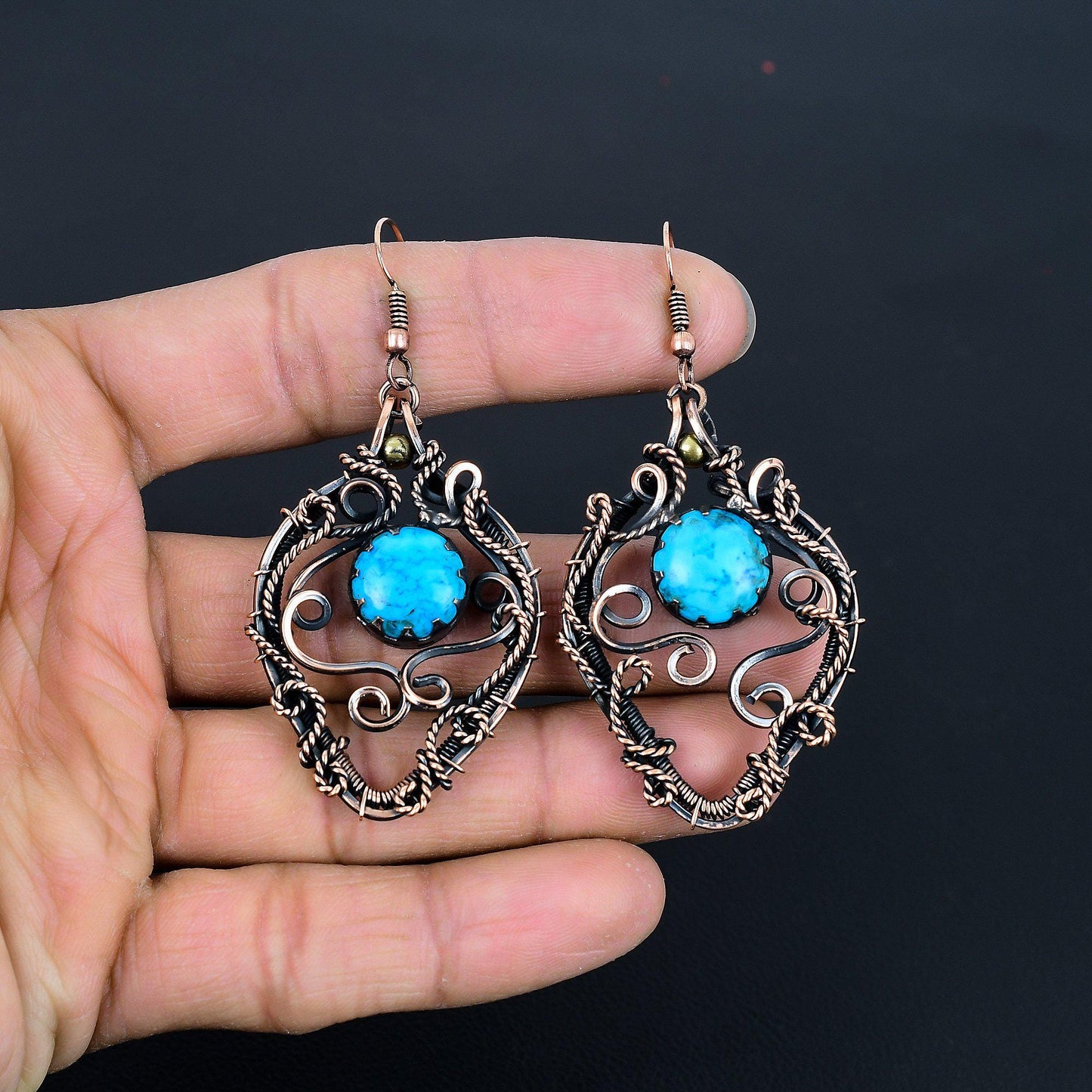 Turquoise Gemstone Wire Wrapped Earrings