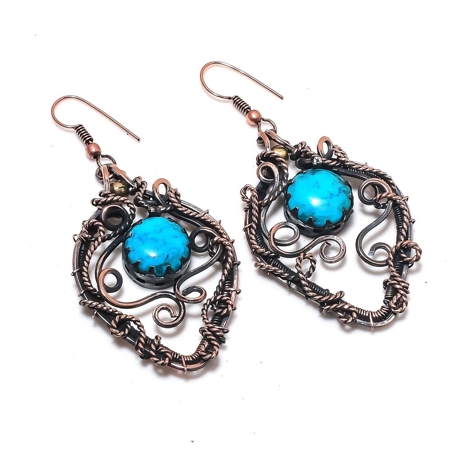 Turquoise Gemstone Wire Wrapped Earrings