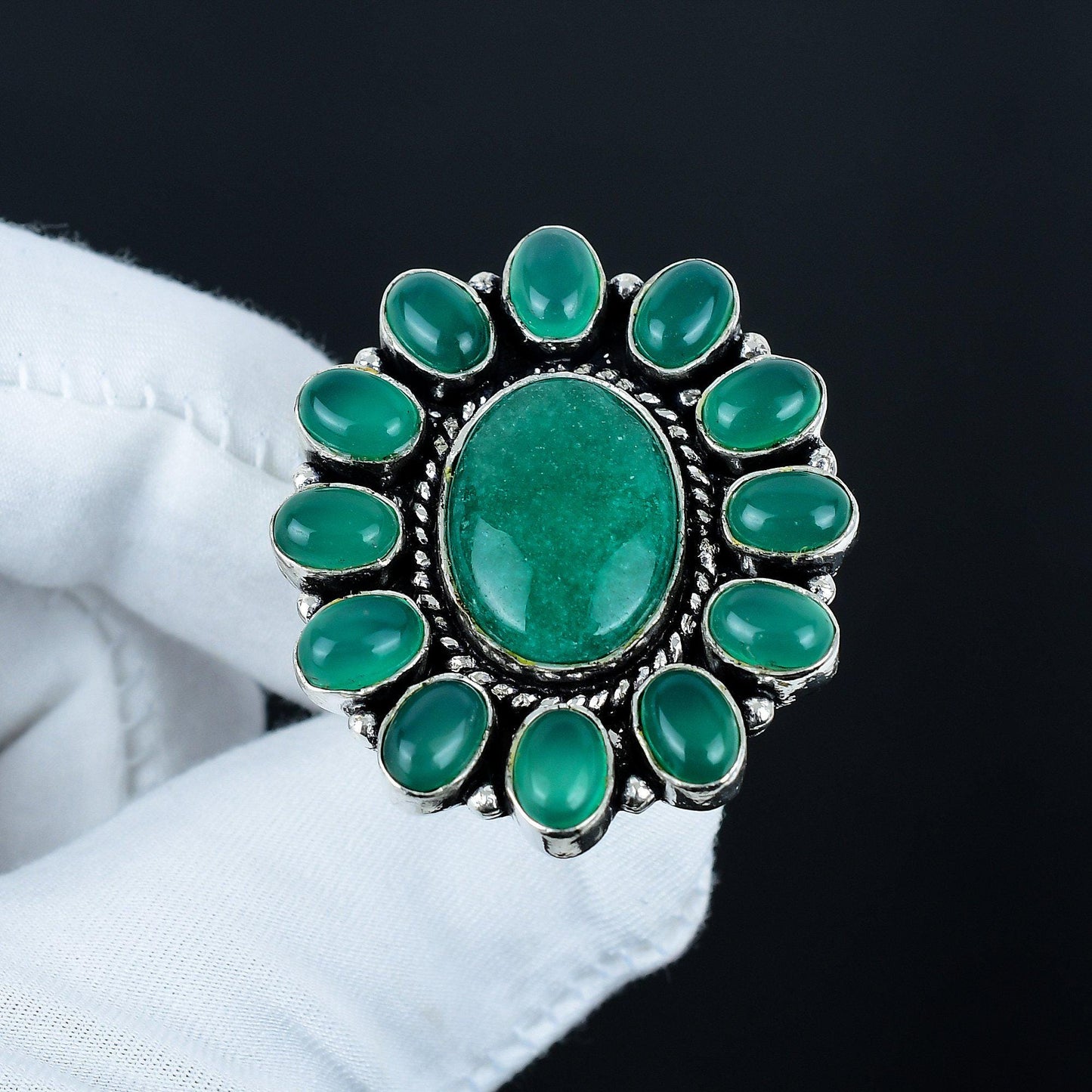 Green Aventurine and Green Onyx Gemstone Ring